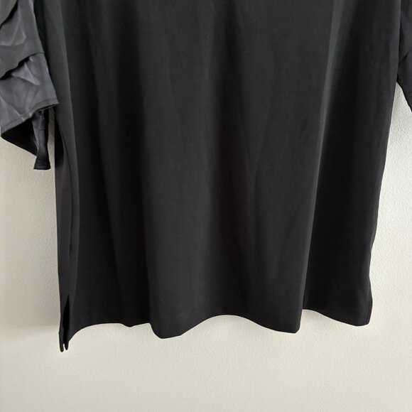 Chicos Women Sz 2 US L Black Notched Neckline Jersey Satin Tiered-Sleeve Tee NWT - Picture 5 of 13